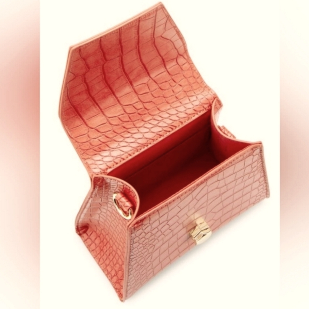 BADGLEY MISCHKA Trapezoid Matte Croco Flap Over Crossbody bag, orange,NWT - Picture 16 of 17